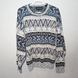Vintage  Madison Crew Neck Knit Zigzag Pattern Sweater Mens Large Unisex